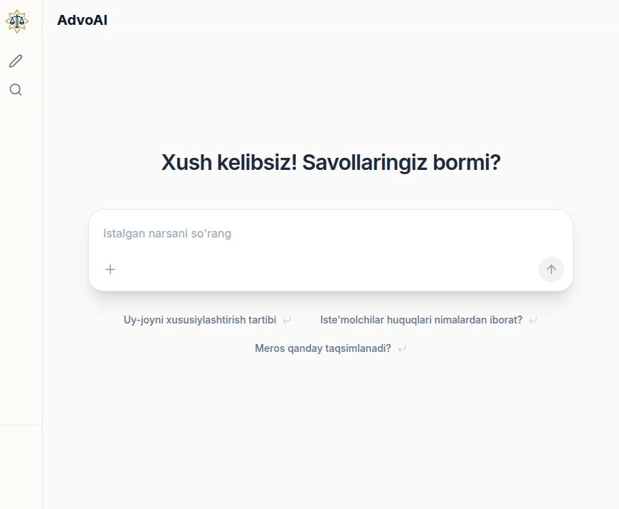 AdvoAI’s real interface with a question composer and tools for working with contracts.
